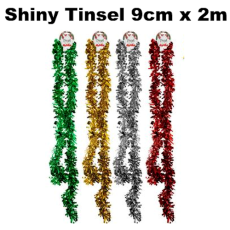 Shiny Christmas Tinsel, 9cm x 2m, assorted